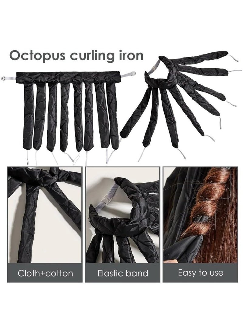 Octopus Heatless Curling Rod Headband - New Curlers Curls Without Heat, Octopus Design Soft No Heat Hair Curlers,  Soft Sleeping Overnight Silk Ribbon Hair Rollers for for Long Medium Hair, Black - Image 5